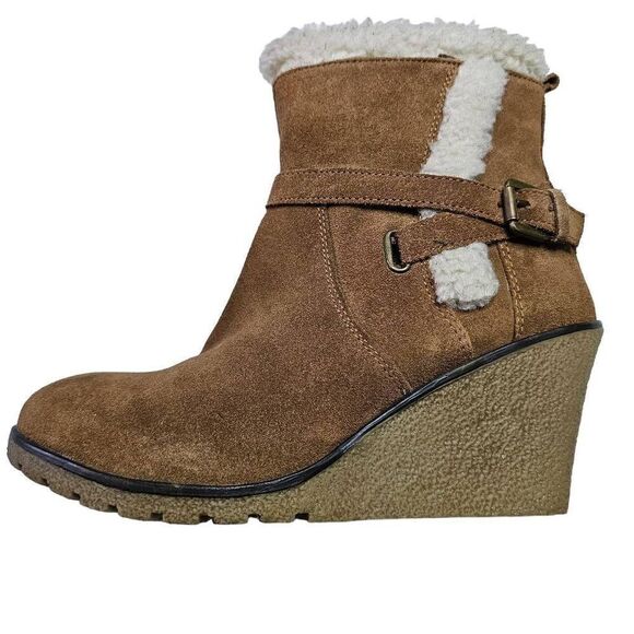 Skechers 48695 Boot Suede Leather Faux Fur Lining Wedge Size 9.5 - Picture 2 of 14